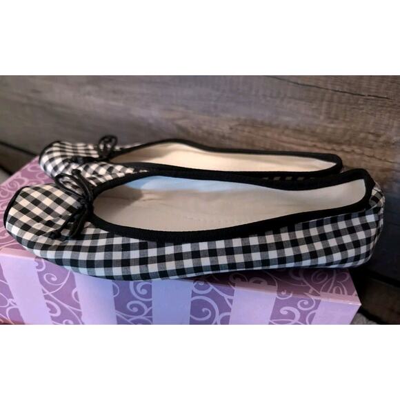 Women's Jessica Simpson Black White Checked Ballet Flats Size 7/37 Bows EUC - Picture 3 of 7